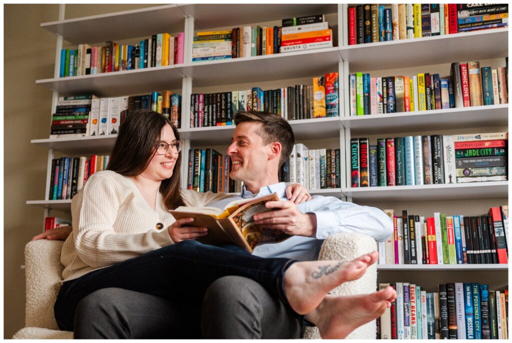 Charlie & Brittany Engagement - Regina engagement - 04 - Couple read in home library