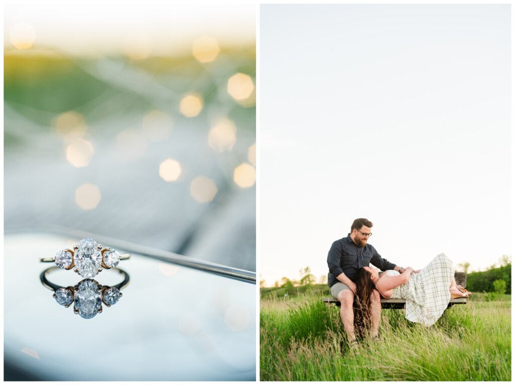 Dustin & Kristyn - Wascana Trails Engagement - 11 - Three stone engagement ring from Victoria Jewellers