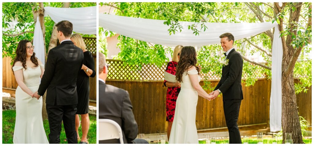 Charlie & Brittany - Regina Wedding - 10- Backyard ceremony with draped backdrop