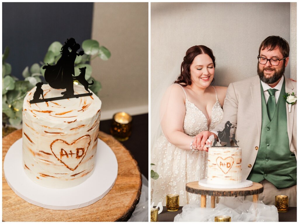 Darren & Amber - Regina Wedding - Summer Wedding 2024 - 25 - The Atlas Hotel - Bride and groom cut their birch cake