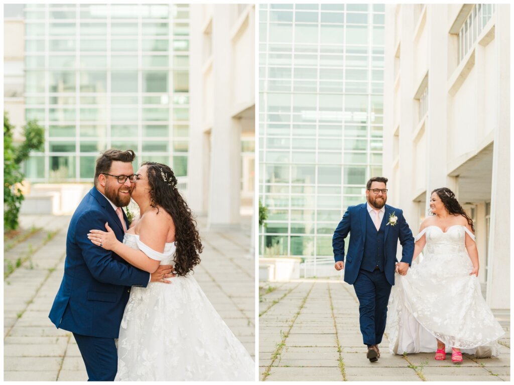 Dustin & Kristyn - Regina Wedding - 20 - University of Regina - Bride shows her pink shoes