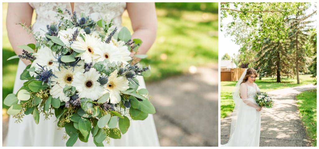 Evan & Melissa - Regina Wedding - Parkridge Park - 07 - Gerber daisy bouquet from Wascana Flower Shoppe