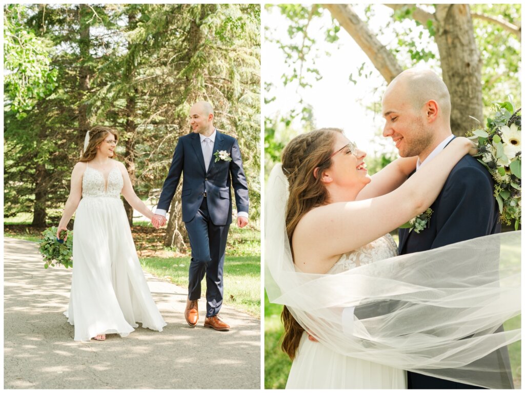 Evan & Melissa - Regina Wedding - Parkridge Park - 11 - Bride and groom walk through the park