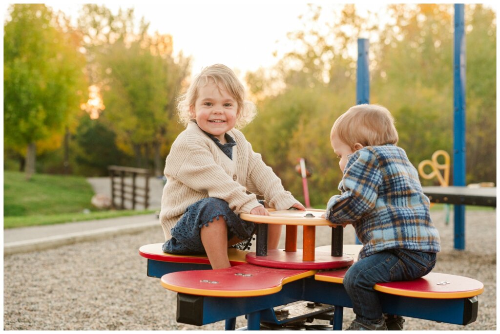 Filby Family 2024 - Regina Family Photography - 12 - Wascana View Park - Brother & sister play at the park