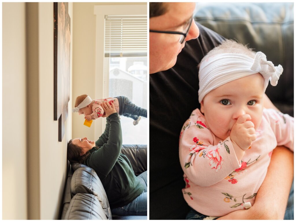 Ben & Megan - In home family session - Regina Family Photography - 02 - Mom gives daughter an airplane ride