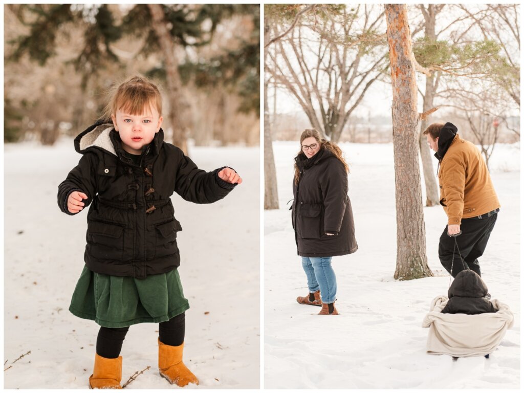 Diacon Family - Winter Family Session - Regina Family Photography - 08 - Dad pulls daughter in sled