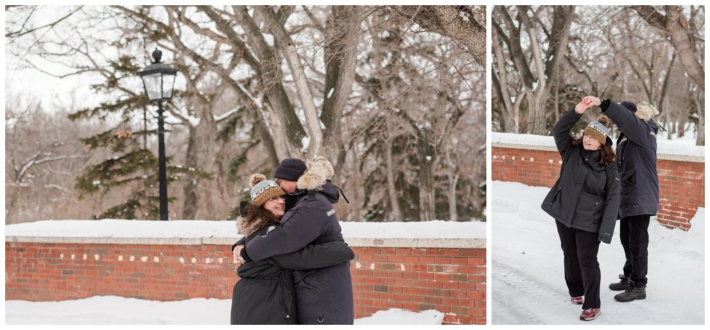 Sheldon & Amy - Regina Winter Photography - Wascana Park - 05 - Couple dances in the park