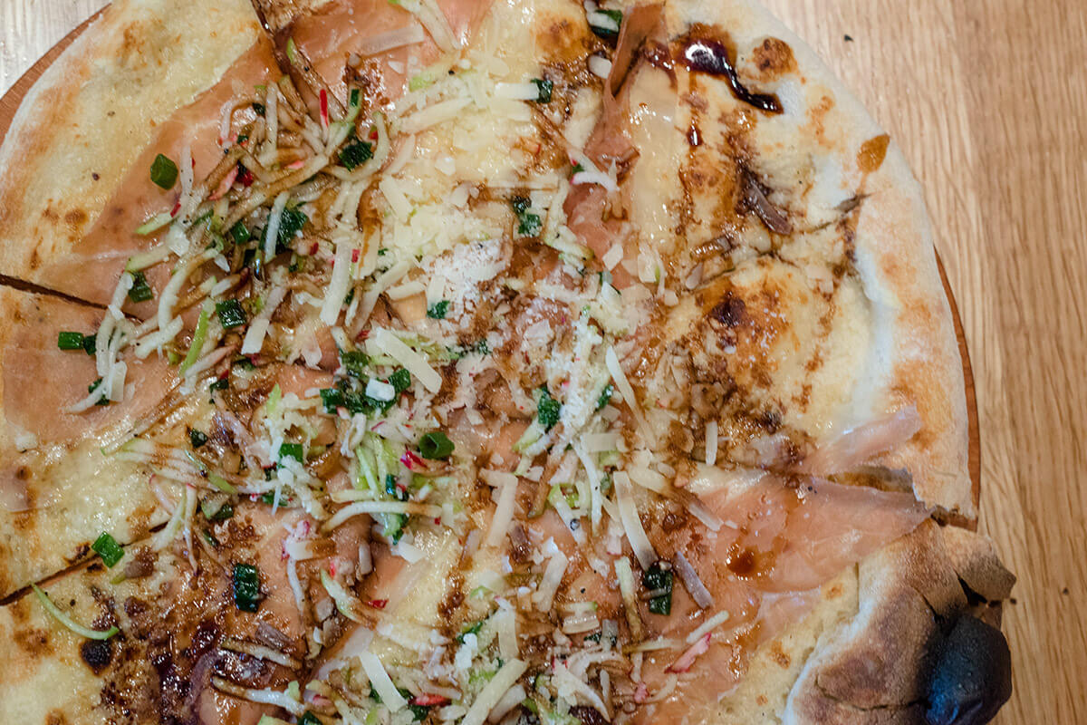 Prosciutto & Apple pizza at Double Zero Pizza Chinook Centre