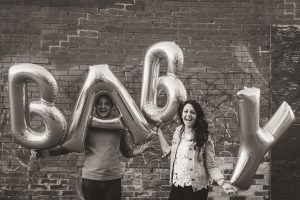 Baby announcement with balloons