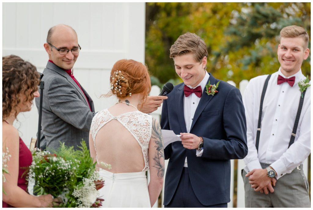 Regina Wedding Photographer - Cole-Alisha - Fall Wedding - Lace - Chiffon Wedding Gown - Navy Suit - Wedding Vows - The Office
