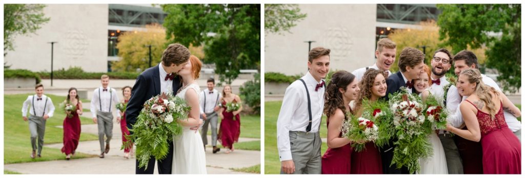 Regina Wedding Photography - Cole-Alisha - Fall Wedding - Bridal Party - CBC Building - Group Hug
