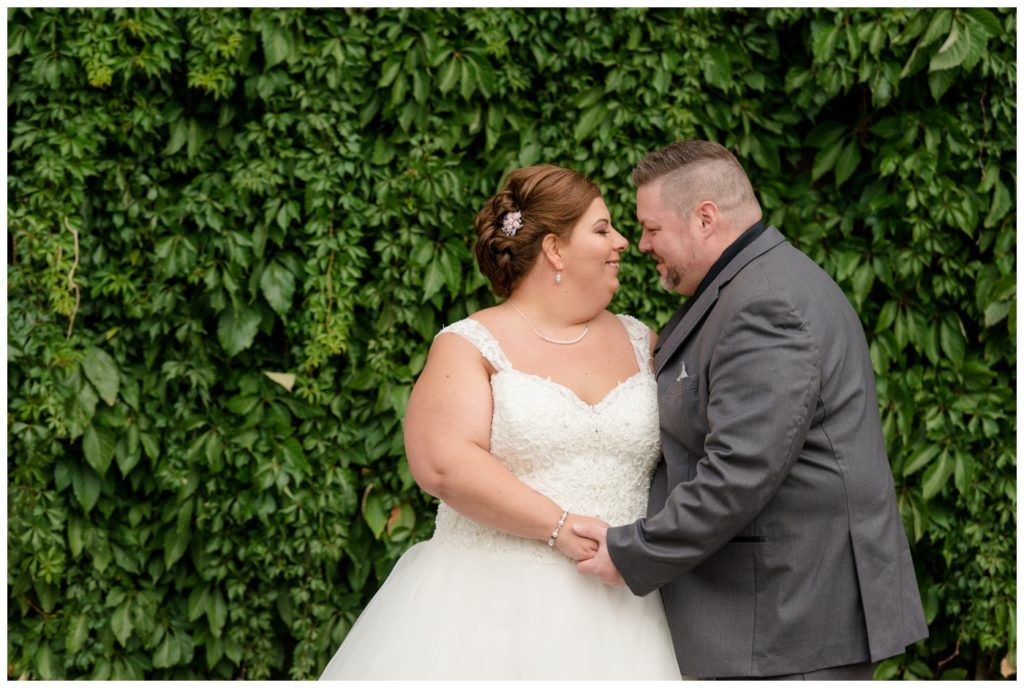 Regina Wedding Photographer - Scott-Ashley - Fall Wedding - Morilee gown - Madeline Gardner - Grey Suit - Living Green Wall