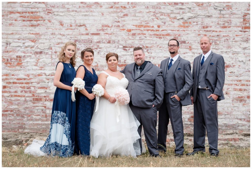Regina Wedding Photography - Scott-Ashley - Fall Wedding - Blue Lace - Grey Suit - Exposed Brick