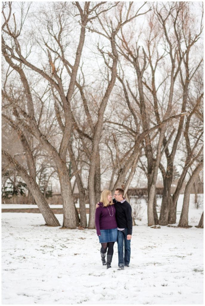 Regina Engagement Photographer - Dave-Sarah - Winter Engagement Session - Kiwanis Park Regina - Giant Trees - Snow