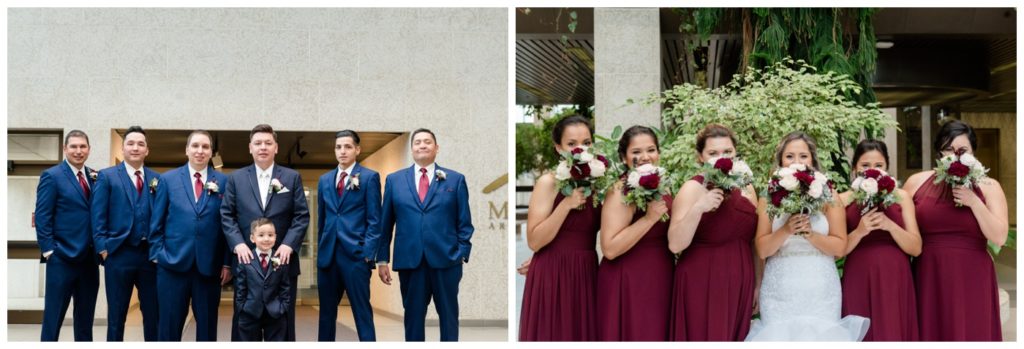 Regina Wedding Photographer - Laurie - Destiny - Fall Wedding - TC Douglas Building - Wascana Flower Shoppe - Wine Bridesmaid Dresses - Blue Groomsmen Suits