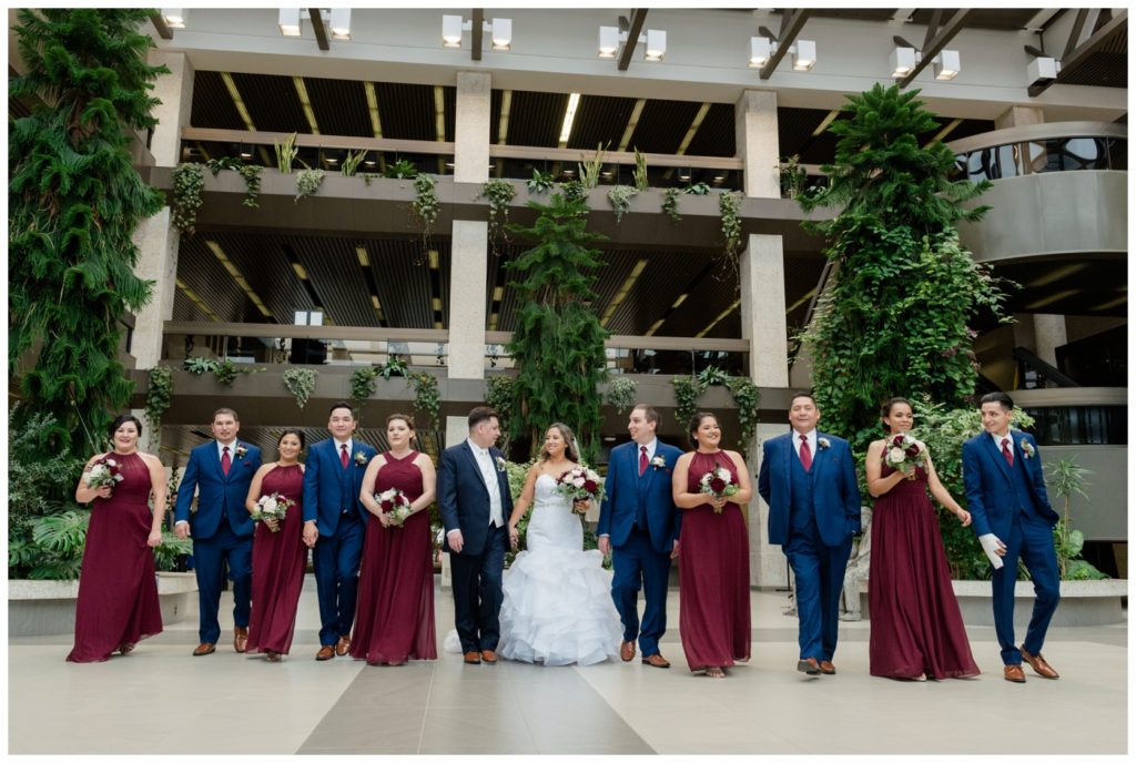 Regina Wedding Photography - Laurie - Destiny - Fall Wedding - TC Douglas Building - Bridal Party - Wine Dresses - Blue Suits & Red Tie