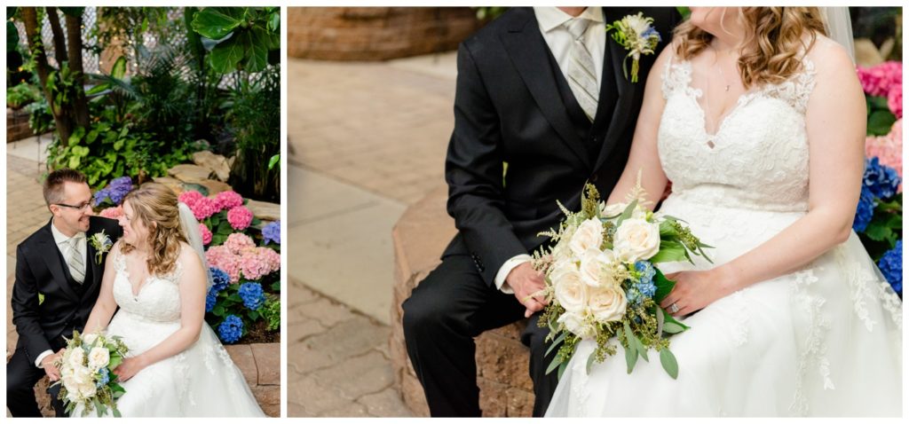 Regina Wedding Photographer - Dave - Sarah - Wedding - Regina Floral Conservatory - Bridal Portraits - White Roses - Blue Hydrangeas