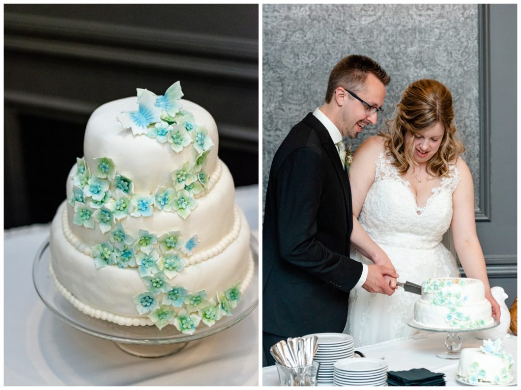 Dave & Sarah Wedding - Hotel Saskatchewan - Wedding Cake - Butterfly Hydrangeas