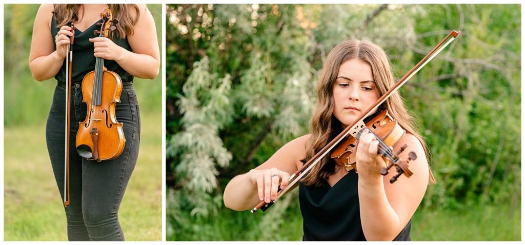 Regina Family Photographer - Georgia Graduation 2020 - Summer Graduation Session - Girl plays violin in the park