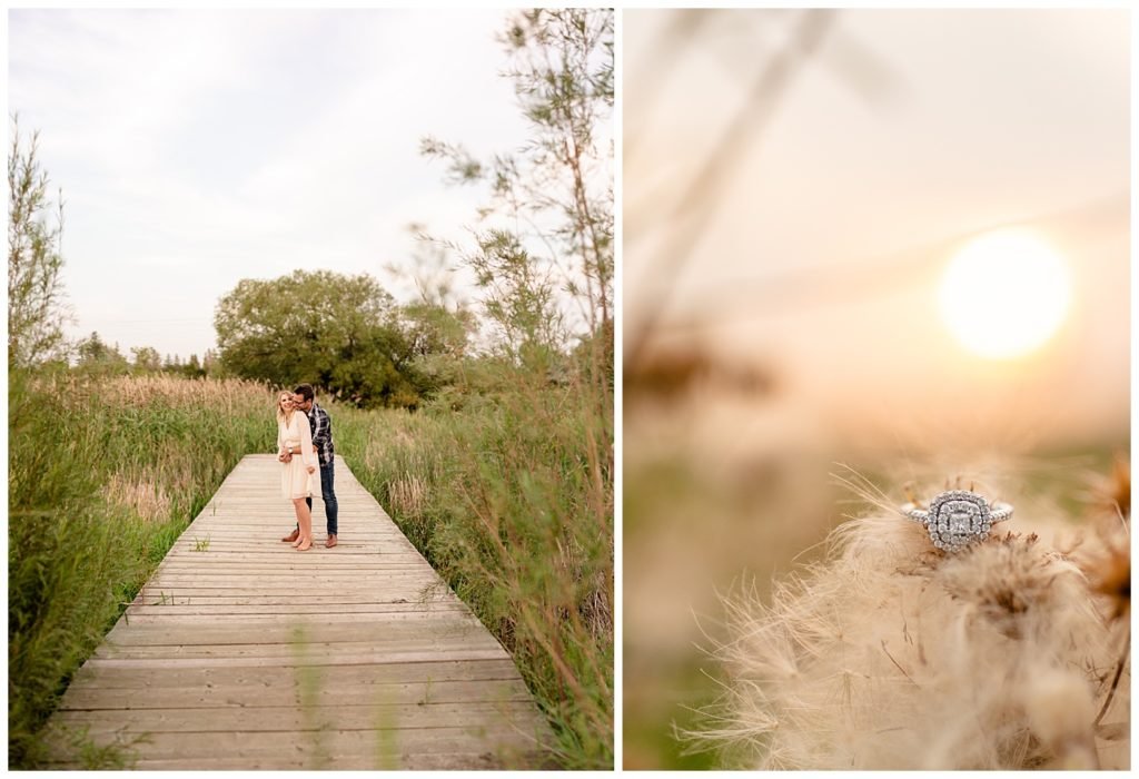 Regina Engagement Photography of Brett & Rachelle's Natural Light Engagement Session in Douglas Park in Regina. Ring on fluff in the Wascana Habitat Conservation Area