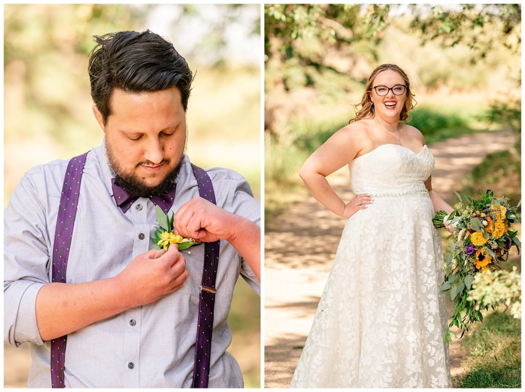 Regina Wedding Photographer - Ryan - Aeliesha - Groom adjusts his boutonniere from Wascana Flower Shoppe