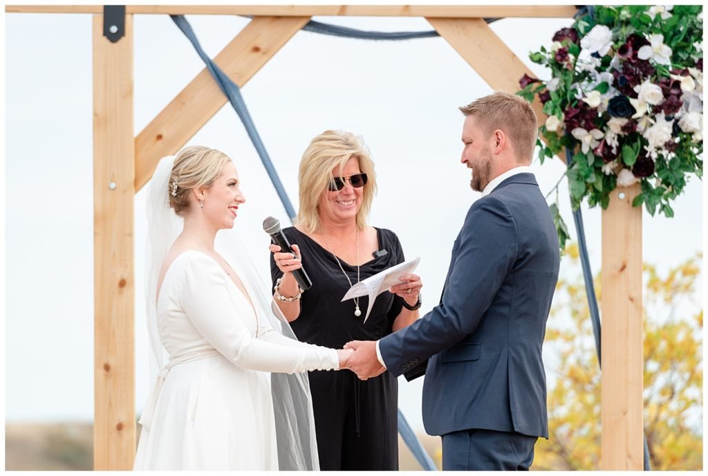 Regina Wedding Photographer - Tyrel - Allison - Fall wedding overlooking the QuAppelle Valley - Bride & Groom Exchange vows