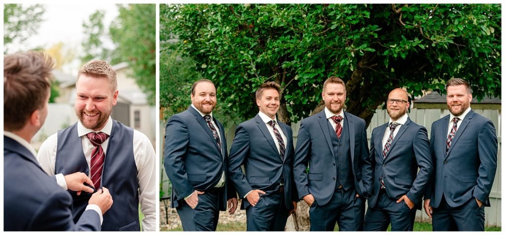 Regina Wedding Photographer - Tyrel - Allison - Groom with groomsmen in navy blue suits