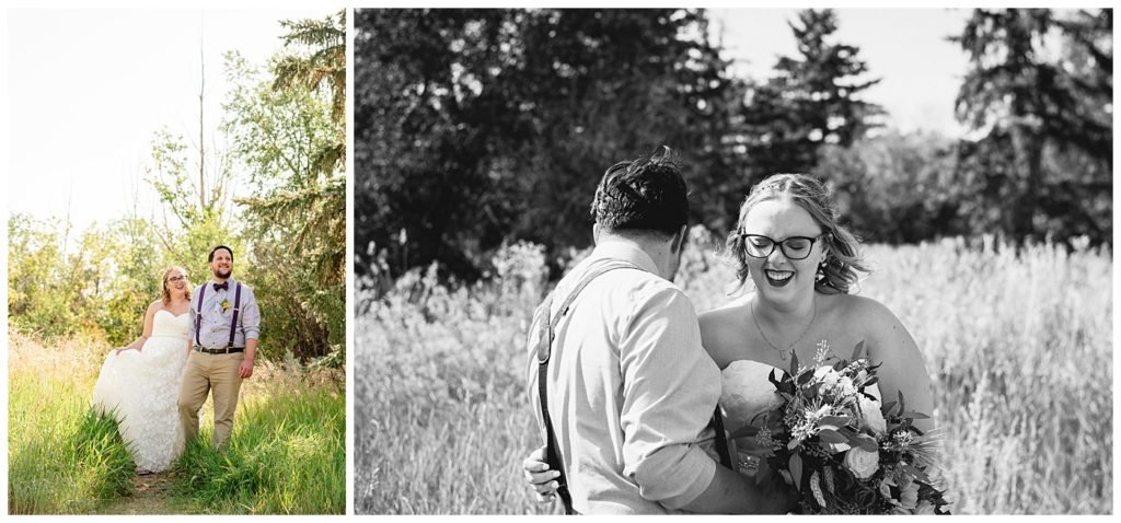 Regina Wedding Photographers - Ryan - Aeliesha - Groom leads his wife through the tall grass