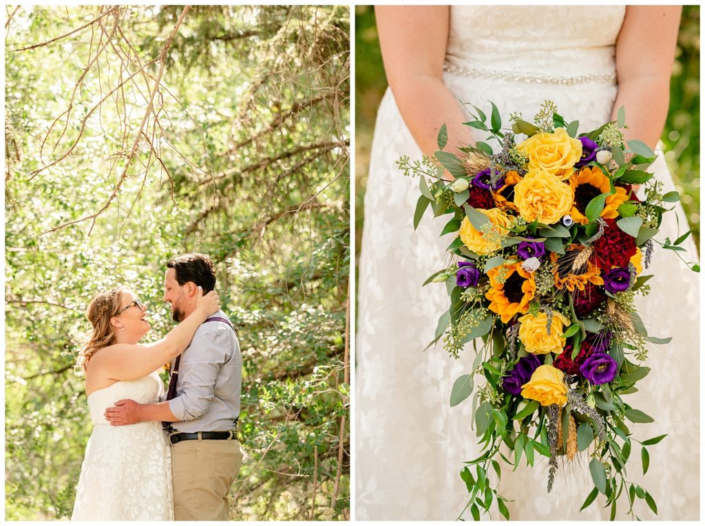 Regina Wedding Photography - Ryan - Aeliesha - Brides bouquet full of roses & sunflowers from Wascana Flower Shoppe