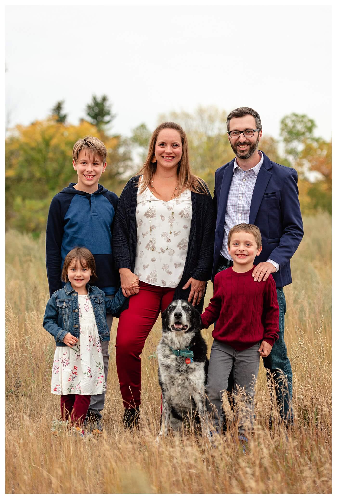 Schlamp Family 2020 - 003 - Regina Family Photographer - Family photo in field with dog