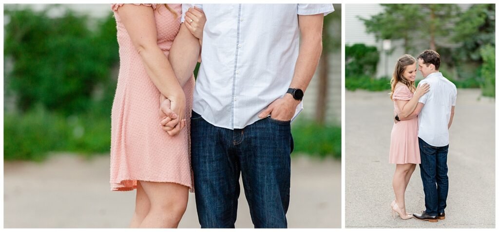 Regina Engagement Photographers - Adam - Sarah - Natural Light Engagement Session in Wascana Park - Blush dress - White dress shirt and jeans