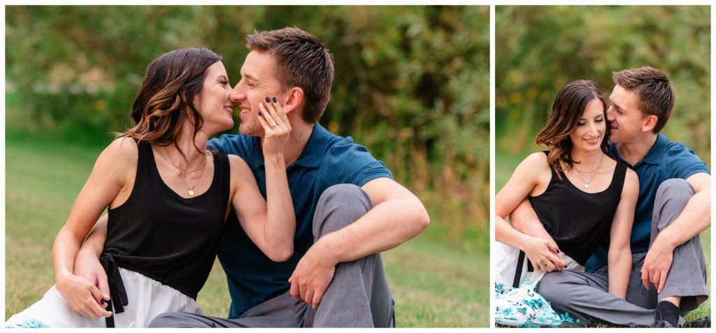 Regina Engagement Photography - Taylor & Jolene - 004 - White City Engagement Session - Sitting and kissing