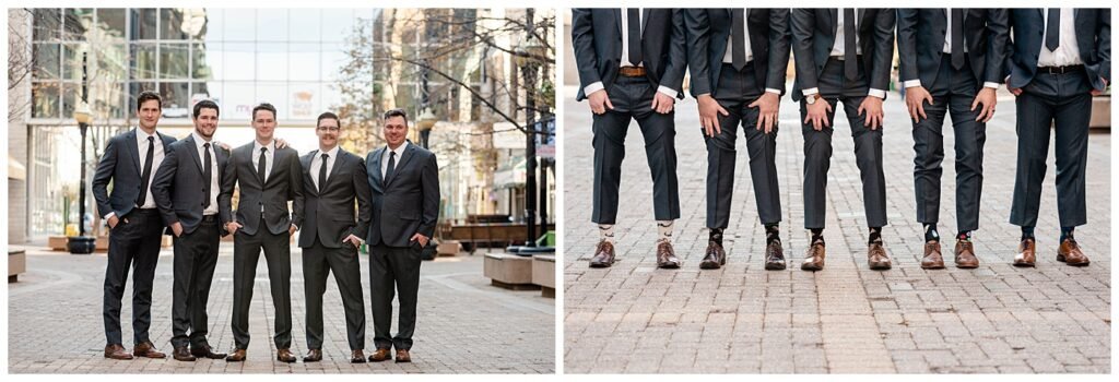 Regina Wedding Photographer - Tim & Jennelle At Home Wedding - Groom & Groomsmen on Scarth street