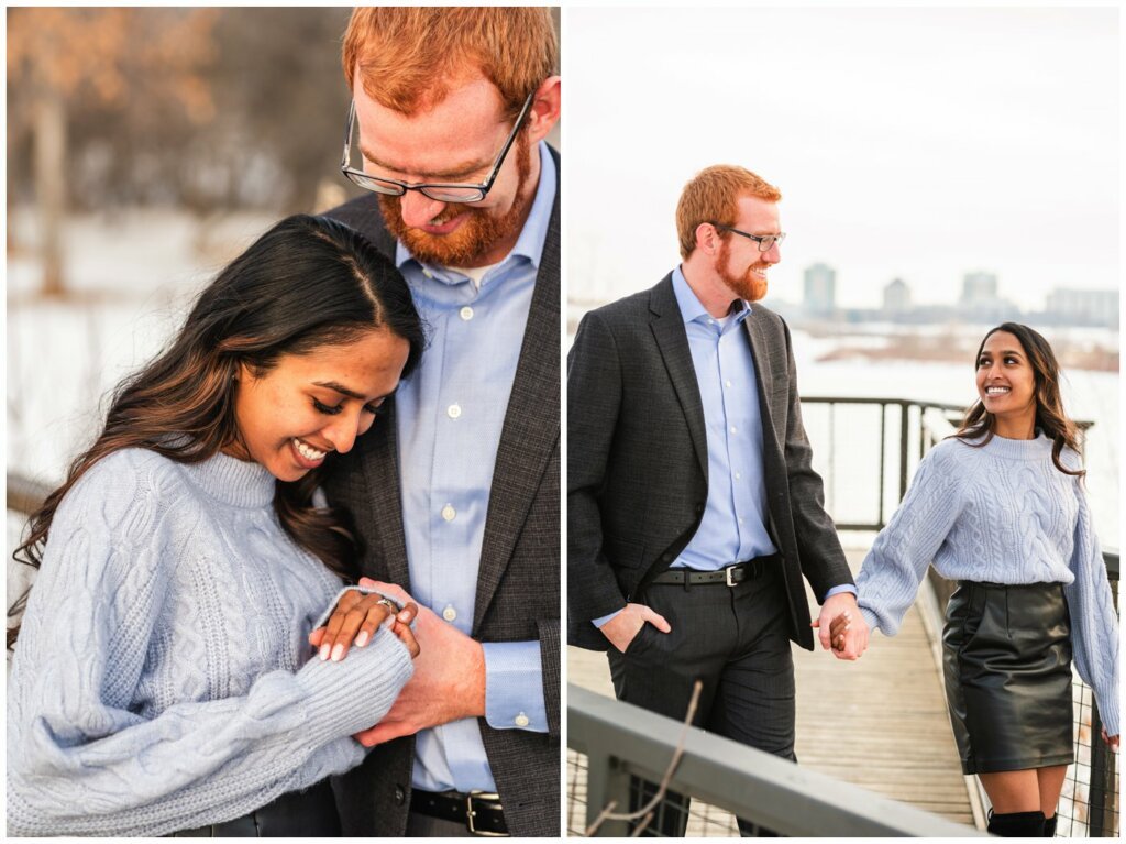 Regina Engagement Photography - Stephen & Sarah - 003 - Admiring Engagement Ring