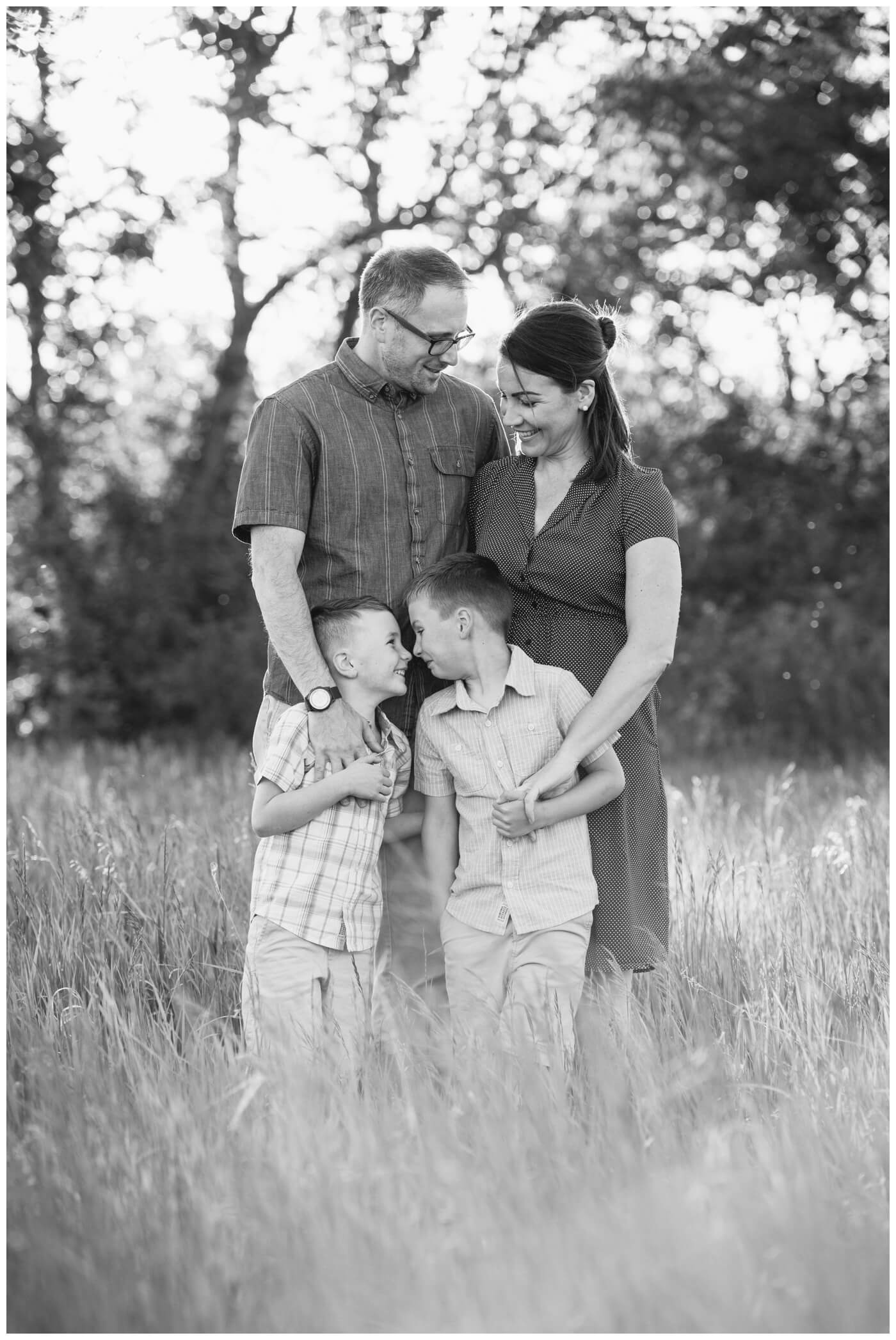 Brent & Courtney -03 - Black and white of family at wascana habitat conservation area