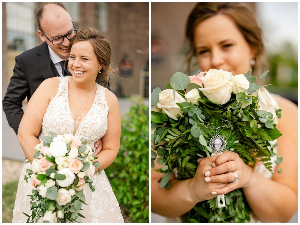 Bride & Groom near Skye Bistro to finish portrait