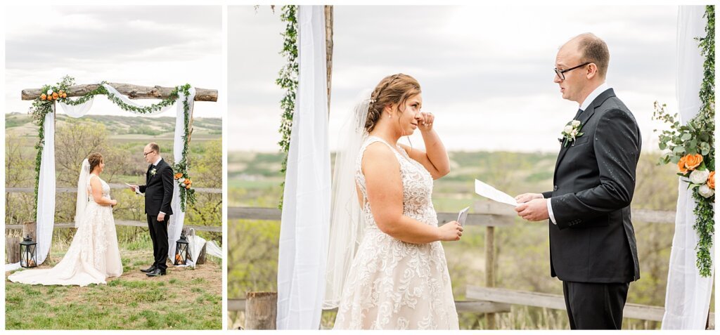 Colter reading his vows to his bride