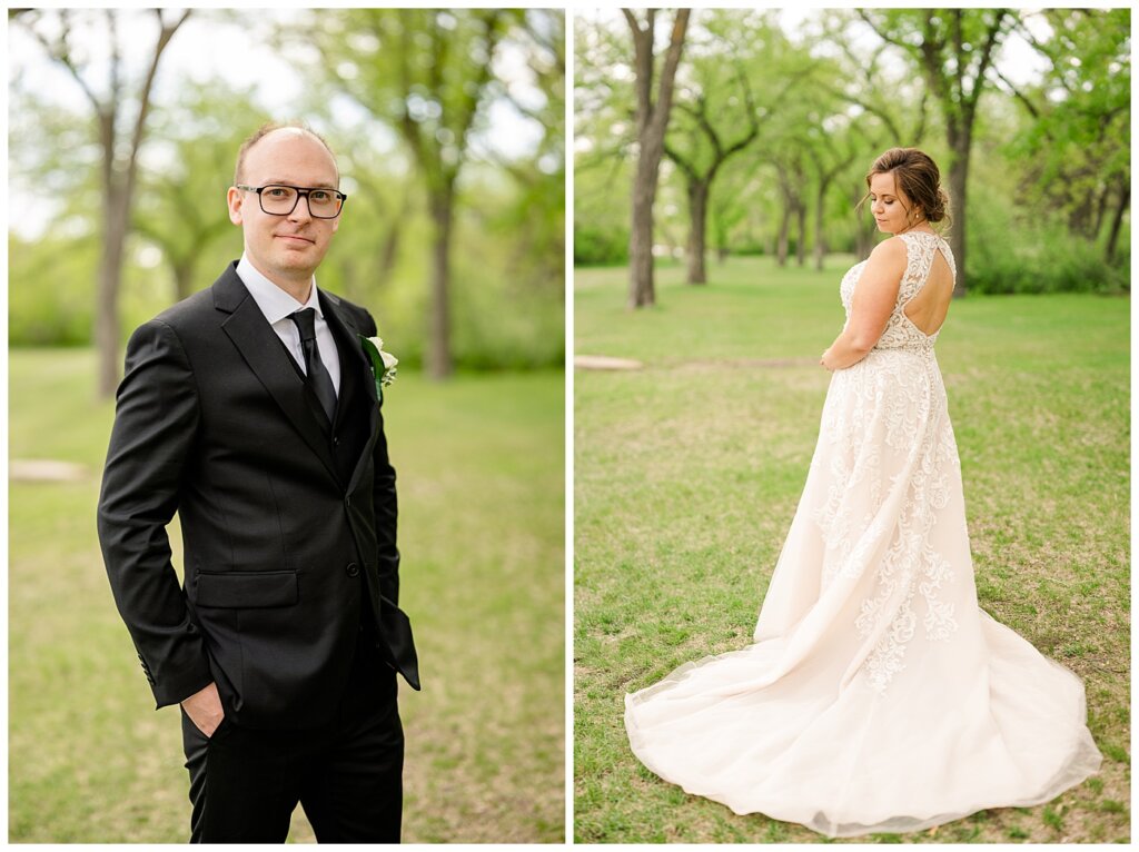 Groom portrait and bride portrait at wascana science center