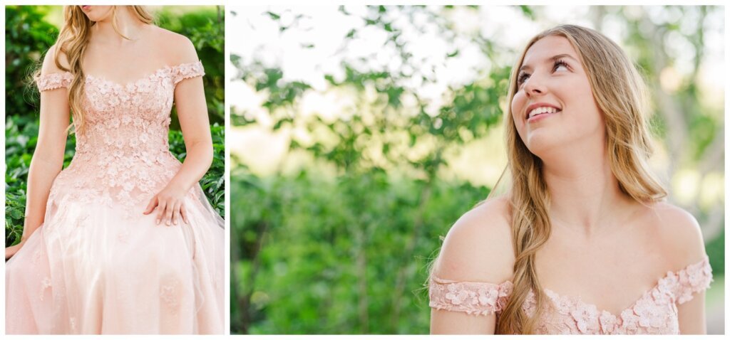 Graduate in her blush off-the-shoulder dress from NWL in Regina