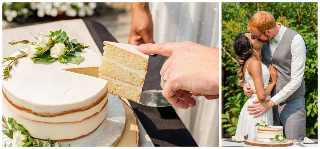 Stephen & Sarah Wedding - 06 - Couple cuts their vanilla buttercream cake from Cake by Beth Louise