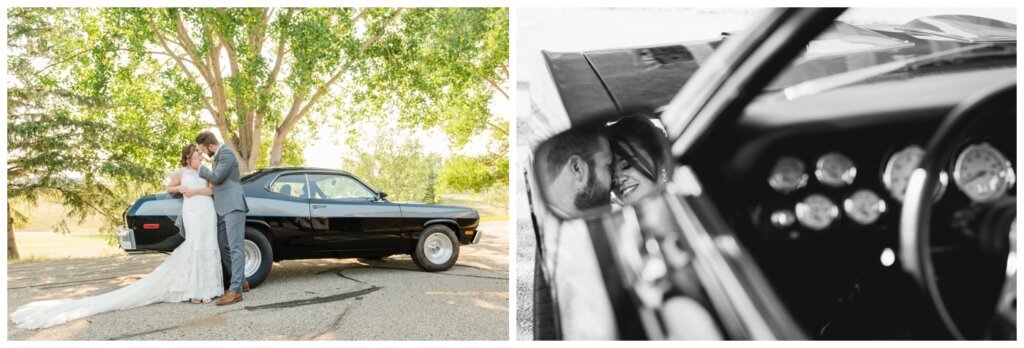 Dominik & Chelsea - Moose Jaw Wedding - 22 - Bride & Groom with Plymouth Duster