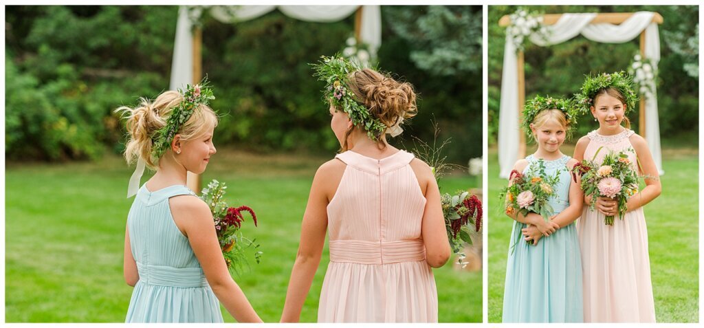 Sheldon & Amy - Besant Campground Wedding - 12 - Junior Bridesmaids in Flower Crowns from Ellen's on Main in Moose Jaw