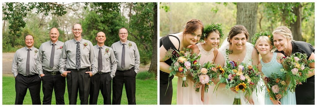 Sheldon & Amy - Besant Campground Wedding - 14 - Groom with Groomsmen - Bride with Bridesmaids