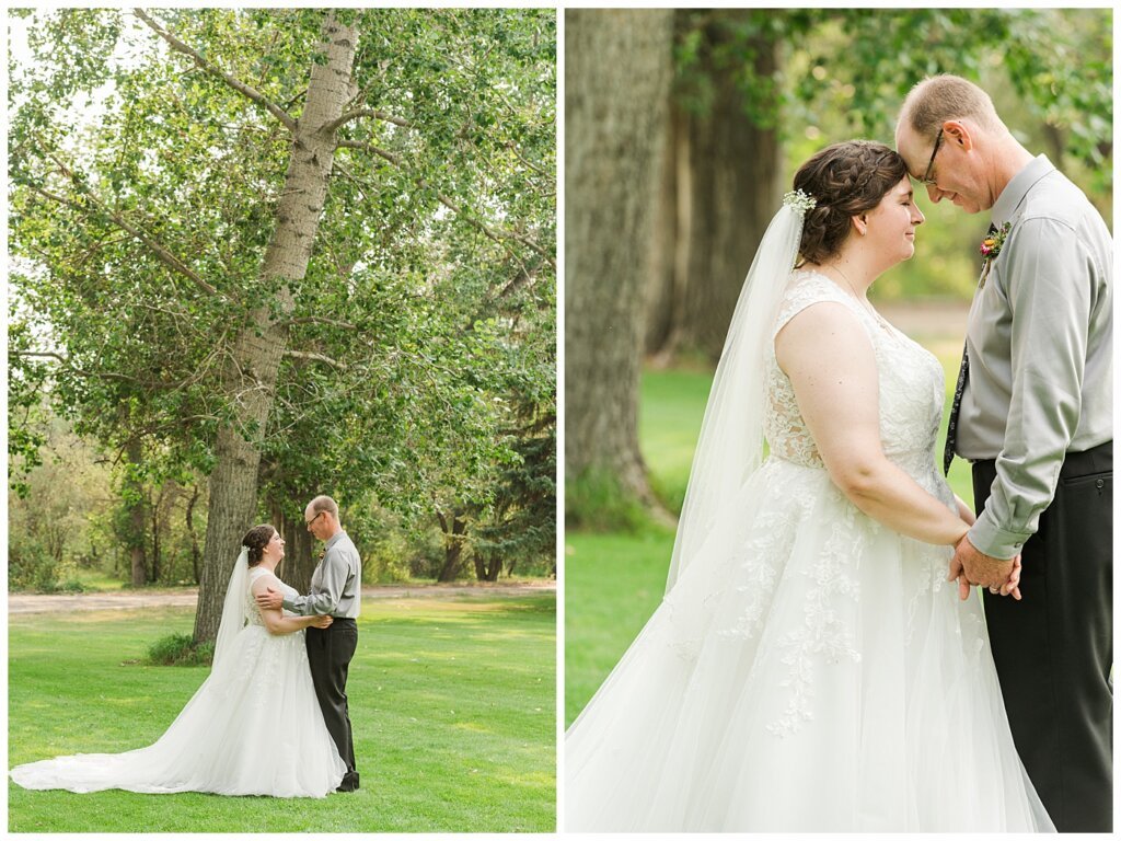 Sheldon & Amy - Besant Campground Wedding - 16 - Bride & groom share a quiet moment