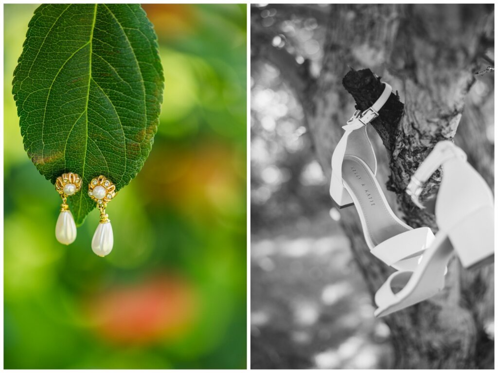 Taylor & Jolene - Emerald Park Wedding - 01 - Bridal Earrings and shoes