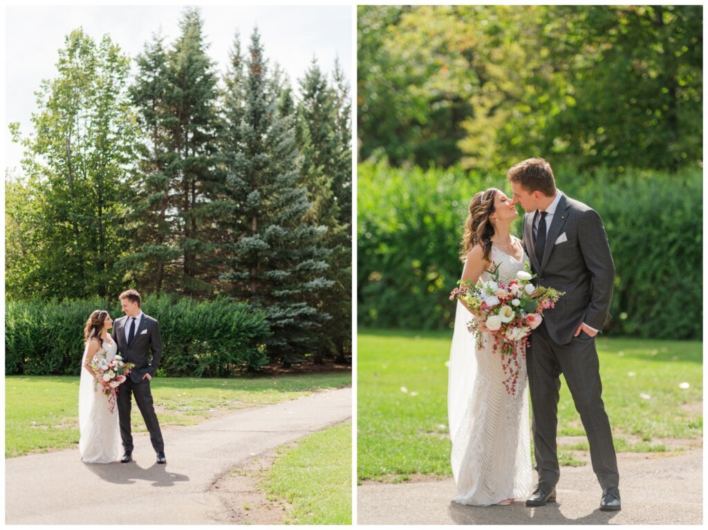 Taylor & Jolene - Emerald Park Wedding - 09 - Bride & Groom share a moment in the park