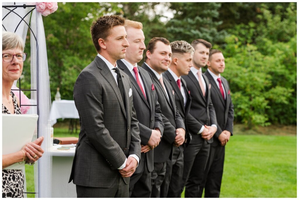 Taylor & Jolene - Emerald Park Wedding - 29 - Groom waits for his bride