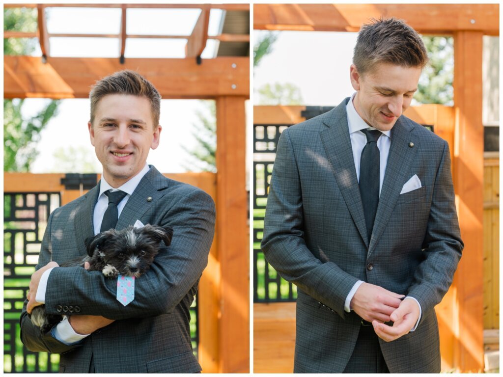 Taylor & Jolene - White City Wedding - 02 - Groom preparation with Ring Bearer Puppy