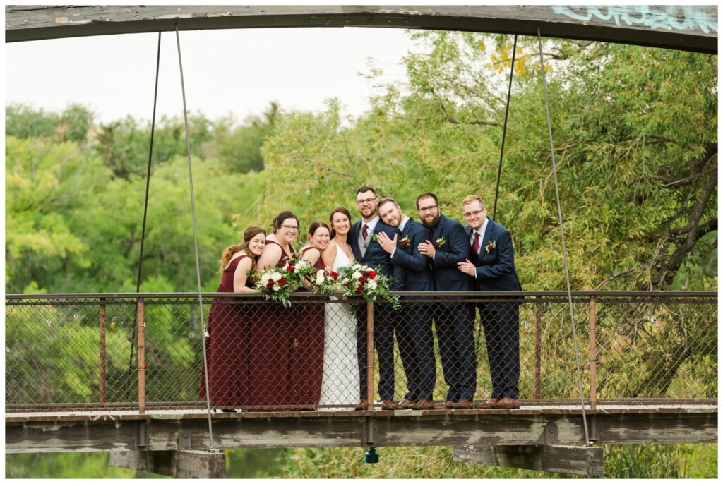 Andrew & Lacey - 23 - Wedding Party on Bridge at Kiwanis Park