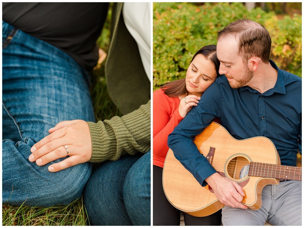 Andrew & Alisha - Engagement Session - 07 - Trafalgar Overlook Fountain - Man plays guitar for fiancee